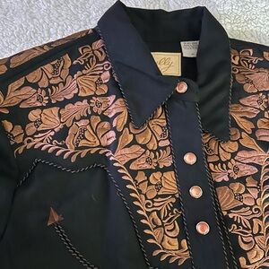 Scully Black Shirt with Copper Embroidery